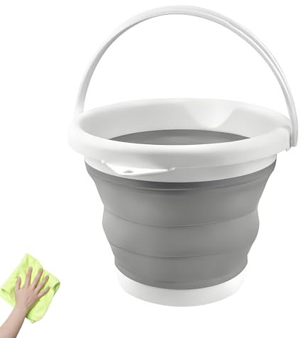 1Pc Collapsible Bucket 5L, folding bucket foldable bucket for RV Home Outdoor Camping Beach Car Washing Laundry Wash Tub for Cleaning White-Gray