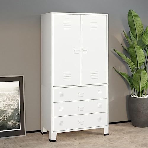 Emmtore Armario Industrial de Metal Blanco 90x50x180 cm