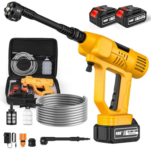 Idropulitrice a Batteria, 65 Bar Idropulitrice Portatile con 2 x 3.0 Ah Batterie, Ugelli 6 in 1, 10 Livelli di Regolazione Della Pressione, Schermo LCD, idropulitrice senza fili per Auto, Giardino