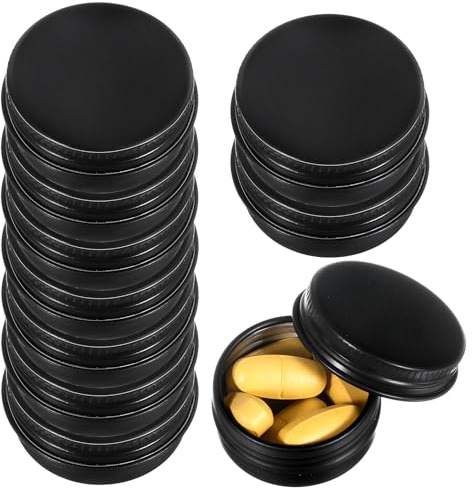 ElevateTech Lot de 10 bocaux ronds en aluminium avec couvercles, anti-fuite, rechargeables, pour échantillons cosmétiques, baumes à lèvres, crème, 10 ml, noir