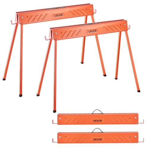 VEVOR Saw Horses, 2 Pack Folding Work Horses, 660 lbs Load Capacity Sawhorse with Heavy Duty Legs, All-Metal Portable Saw Horse with Non-Slip Foot Pads, for Woodworking, Carpenters & Contractors
