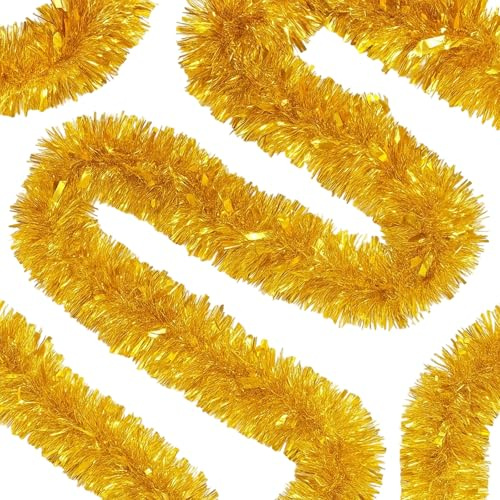 Tinsel, Christmas Garland, Gold Tinsel Garland, 5m Christmas Tinsel For Tree Decorations, Party Backdrop, Wedding, Holiday Diy Projects, Shiny Metallic Pvc Decorative Strand