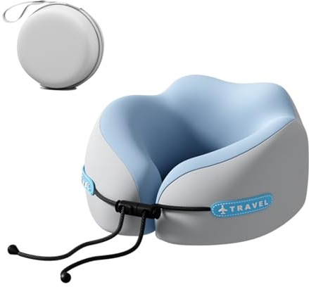 Vbvbip Almohada cervical de viaje de espuma viscoelástica, soporte ergonómico para aviones, vuelos largos y viajes en coche, comodidad premium con funda lavable y caja de almacenamiento portátil