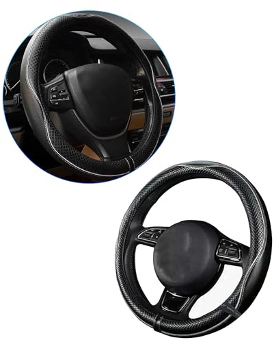 Xibao Coprivolanti per Auto,Copri Volante per Auto,Interni Accessori Autos,Universale Copri Sterzo Traspirante e Antiscivolo,Adatto per Volanti con Diametro Esterno da 37 a 38 cm (Nero-Bianco)