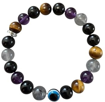 VLAN - Pulsera de protección energía protectora ayuda a mantener alejadas las energías negativas, ancla y luz interior - Obsidiana negra, ojo de tigre, turmalina, labradororita, amatista, ojo azul