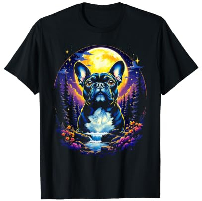 Majestueux Bouledogue français sous Pleine Lune et Cascade T-Shirt