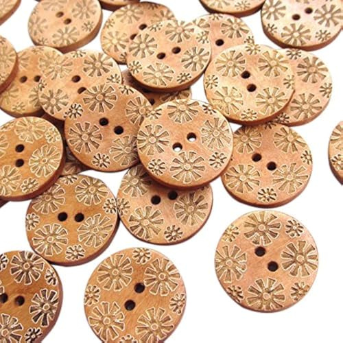 Chenkou Crfat Lot de 50 boutons à coudre en bois avec fleurs sculptées Marron 25 mm