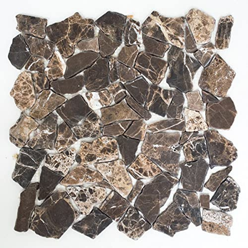 Mosaik Bruch/Ciot Impala braun geflammt Marmor Naturstein Küche, Mosaikstein Format: 15-69x8 mm, Mattengröße: 305x305 mm, 10 Matten