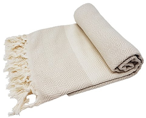 Stefano Ferrante ELMAS - Asciugamano per hammam, per sauna, pestemal, fouta, telo da spiaggia, asciugamano in cotone, 100 x 180 cm, colore: Beige