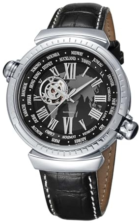 SURVAN WatchDesigner Suisse Montre Automatique pour Homme Horaire International avec mécanisme Squelette 18K plaqué Or Bracelet en Cuir véritable (Argent)