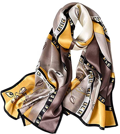 STORY OF SHANGHAI 100% Mulberry Silk Scarf for Women Fortune Gold