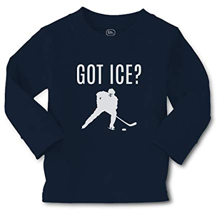 Kids Long Sleeve T Shirt Got Ice Sports Hockey Player Silhouette Cotton Boy & Girl Clothes Funny Graphic Tee Navy Design Only 5 6T