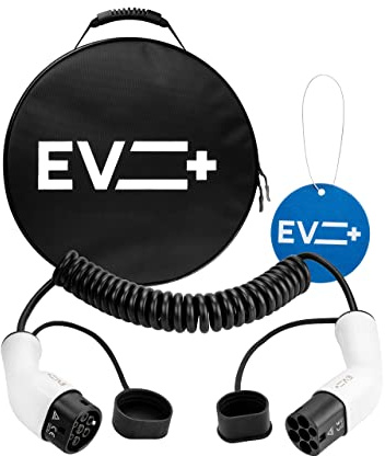 EV + Spiral Laddkabel Typ 2 till Typ 2 Elbil, 5 M Bärbar Laddningskabel Typ 2 IEC 62196 1-Fas 32A (7.2 kW) Svart, PHEV och EV Kabel för Bil Typ 2 till Typ 2 och Bärfodral