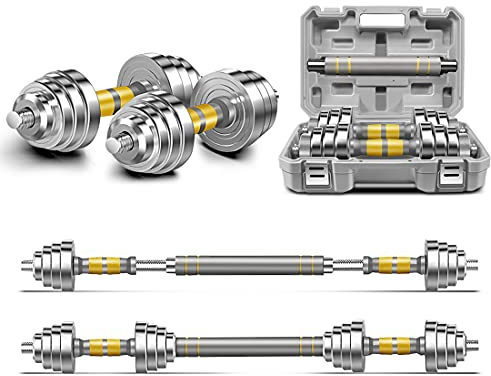 PHOEROS Adjustable Dumbbell Set - 44/66/88 LBS weights set, Dumbbell Barbell 3 in 1, Steel Dumbbells Pair with Connecting Rod for Adults Women Men Fitness Workout, Home Gym Exercise Training Equipment (44lbs)