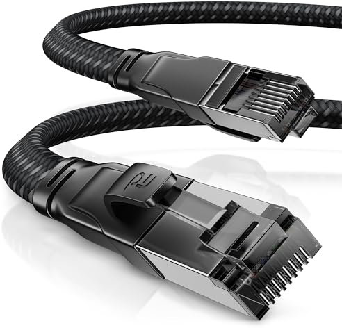 CSL - 2m CAT8.1 Netzwerkkabel Flach 40 Gbits - Baumwollmantel - LAN Kabel Patchkabel - CAT8 Gigabit RJ45 Ethernet Cable - 40000 Mbits Geschwindigkeit - Flachbandkabel - Verlegekabel - CAT6 CAT7