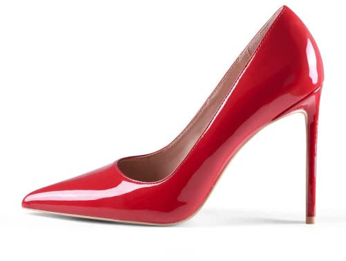 GENSHUO Damen Stiletto High Heels 10CM Sexy Spitze Stiletto Pumps Lackleder Geschlossene Zehe Party Abschlussball Hochzeit Absatzschuhe Stiletto Heels Rot 40 EU