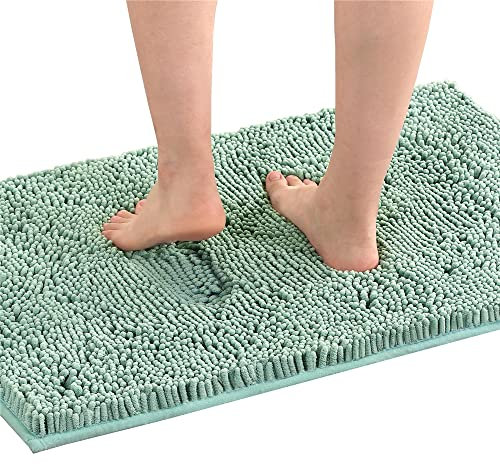 Highdi Badematte rutschfeste Badteppich, Absorbierend Weicher Hochflor Badezimmerteppich aus Mikrofaser Chenille, Waschbar Badvorleger für Badezimmer, Badewanne, Schlafzimmer (Hellgrün,40x60cm)