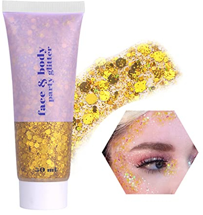 Chunky Glitters, Bestauty Sirène Paillettes Poudre Gel Qualité Cosmétique Paillette pour Festival Visage Corps Ongles Nail Art Decoration (or)