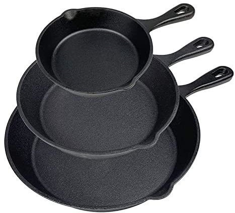 SAMTEK Pre-Seasoned Cast Iron Skillet Frying Pans Oven Safe Cookware Oven Safe Griddle Pan Pots Cast Iron Frying Pan for Indoor Barbeque Campfire 6in 15cm 8in 20cm 10in 25cm 3Pcs Black