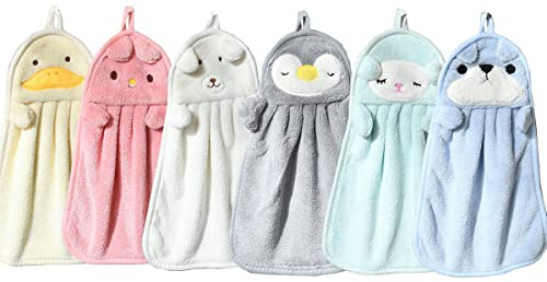 TRYTUTRY 6 pacchetti Carini asciugamani per bambini con anello appeso, morbidi asciugamani per bambini appesi, assorbenti asciugamani appesi per il bagno, cucina, casa