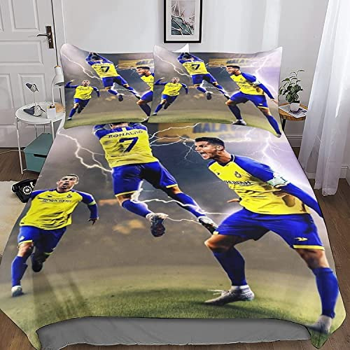 Zbeiba Bettwäsche 135x200 cm,Fußball Star Cristino Bettwäsche Set für Erwachsene Kinder Kissenbezug Bettbezug mit 3D Gedruckt Ronaldo Motiv(#2,135x200+2 * 80x80)