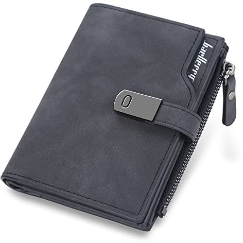 HNOOM Damen Geldbeutel PU Leder Portemonnaie Klein und im Kurzformat Mit Vielen Fächern - Mini Portmonee Mit 16 Kartenfächer und Münzfach (Schwarz-S)