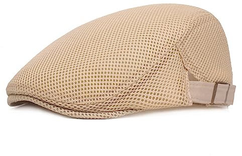 HIQIU Unisex Schirmmütze Baskenmütze Herren Atmungsaktiv Mesh, Flatcap Damen Sommer Gatsby Newsboy Barett Kappe, Schiebermütze Herren Sommer Hut Sportmütze Einstellbar 55 cm-60 cm (Beige)