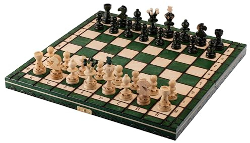 Master of Chess Schackbräde i Trä med Pjäser 35 cm - Handgjort och Portabelt Litet Schackspel för Barn och Vuxna