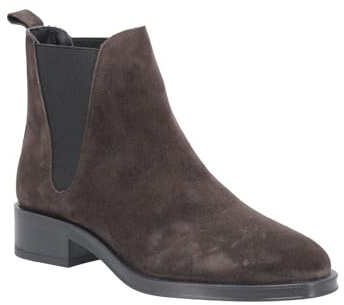 ALPE - Botín con tacón ancho y bajo,punta fina,ante,de piel,elásticos en el tobillo,bota tobillera,clásica, para: Mujer color: Marrón talla:38