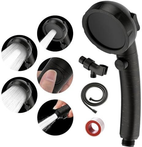 SINGSUO High Pressure Handheld Shower Head with On Off Switch, Detachable Shower Head, 3 Spray Modes Shower Massager Handheld with Hose and Adjustable Angle Bracket (Oil Rubbed Bronze)