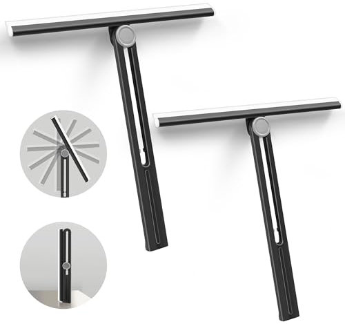 NEWE Shower Squeegee 2 Packs for Glass Doors, All-purpose 360° Rotating Black Silicone Scraper Cleaner Tool for Tile, Walls, Mirror, Car Window, Countertop, Bathroom, 28 cm