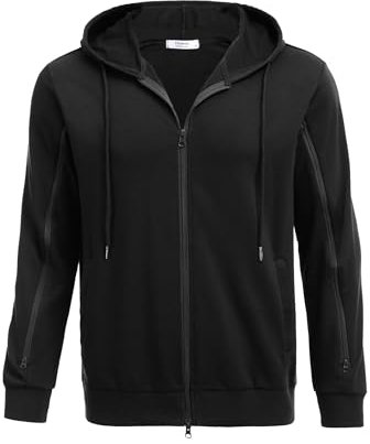 PINSPARK Herren Kapuzenpullover Hoodie Langarm Sweatjacke Kapuzenjacke Dialysejacke Sweatshirt mit Reißverschluss und Taschen Schwarz XL