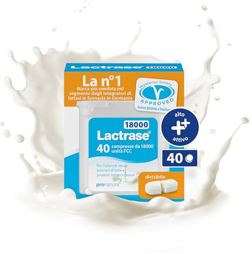 Pro Natura® Lactrase 18000 FCC, 40 compresse di lattasi per l'intolleranza al lattosio, per gustare senza problemi latte e latticini