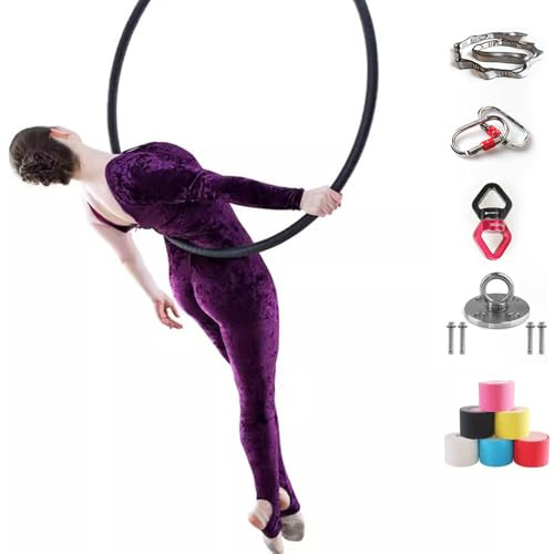 ROGHA Cerceau aérien Professionnel, kit Lyra Hoop (85 cm/90 cm), 1 ancrage au Plafond, 2 mousquetons de Verrouillage, pivotant à 360°, pour Studio de Danse, Fitness aérien,85cm-2.5cm