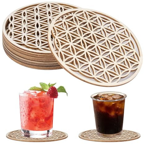 10 Piezas Posavasos Flor de La Vida, 10x10 cm Coasters for Drinks, Posavasos Madera, Flor De La Vida Posavaso Madera, Posavaso de Café para Cocinas de Bares para Bebidas, Café