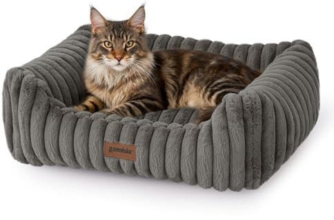 ZOMISIA Large Cat Beds - Orthopedic Dog Bed for Medium Dogs, Rectangle Pet Bed with Fluffy Removable Washable Cover, 25x21x9inches, Grey