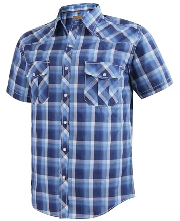 Dctop Chemise Western Courte pour Homme, Boutons nacrés, Poches Poitrine, col boutonné, Infroissable et Facile d’Entretien, Coupe Regular, modèle décontracté d’été