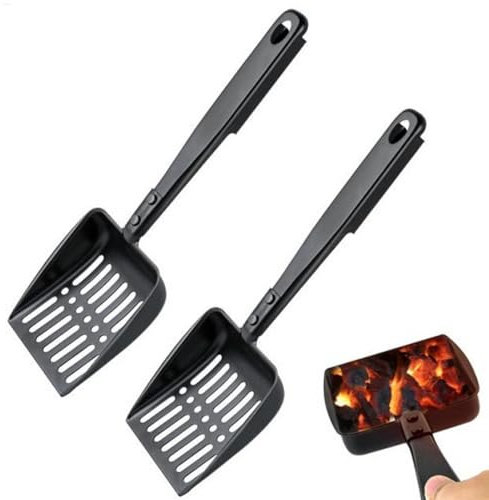 Paquete de 2 tamices de cenizas de carbón de 12.8 pulgadas, colador de cenizas de chimenea hueco, pala de chimenea para cenizas, pala de carbón negro de metal, pala de carbón resistente al calor,