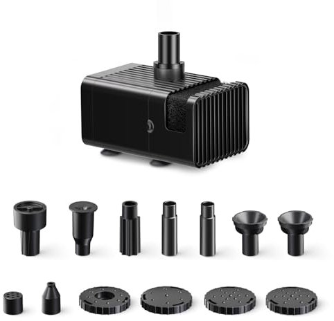 Biling Springbrunnenpumpe mit 10 Düsen, 300 l/h DC Teichpumpe zur Verwendung mit 6V-10V Solarpanel (ohne Solarmodul) für Vogelbad, kleinen Teich, Gartenwasserspiel, mit Filter und Trockenlaufschutz