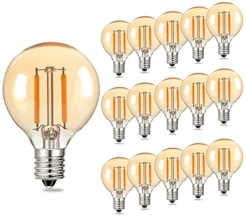 BESLAM Lampada a filamento LED G40, lampadina Edison bianca calda 2200K, 1.5W 110LM G40 Dimmabile, lampadina in vetro ambra di globo E12 di base, sostituzione di luci a catena (15 pezzi)