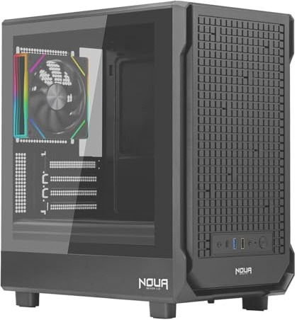 Noua | Case Gaming MicroATX LK100 | Svart nätfrontpanel, härdat glassida | ARGB fläkt, stöd för vätskekylning, USB 3.0-portar | Mini-ITX-kompatibilitet