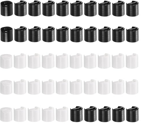 sourcing map 50 tappi superiori a disco in plastica PP, 28/410, tappi di ricambio durevoli, per bottiglie da spremere, bottiglie ricaricabili, plastica, vuoti, shampoo, nero/bianco