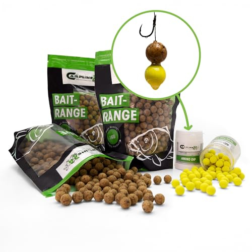 Carpline24 Tinuts Tigernuss Boilie Bundle - 3 kg - 16 mm - mit Pop Up Boilies und Amino Dip, Carp Baits, Karpfenköder zum Angeln, Set Futterboilies zum Anfüttern von Karpfen, Angelfutter mit Lockstoff