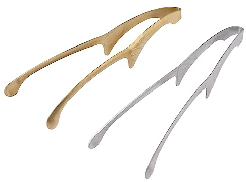 RASTKY Pinzas para Parrilla Pinzas de Cocina de Largo de Acero Inoxidable Duraderas para Fiestas de Buffets de Barbacoa 10.1x0.4in Oro y Plata 2 Piezas