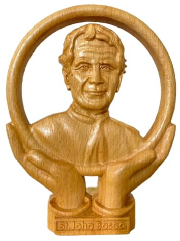 Saint John Bosco Tabletop Wooden Relief Sculpture – Hand-Carved Catholic Devotional Art, Solid European Beech Wood, 7.1 x 5.5 in