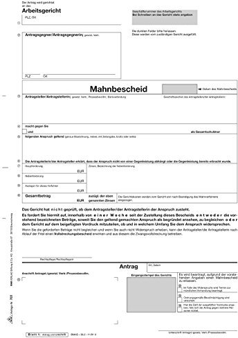 RNK 703 Antrag Mahn- und Vollstreckungsbescheid Arbeitsgericht - SD, 1x5 Blatt, DIN A4
