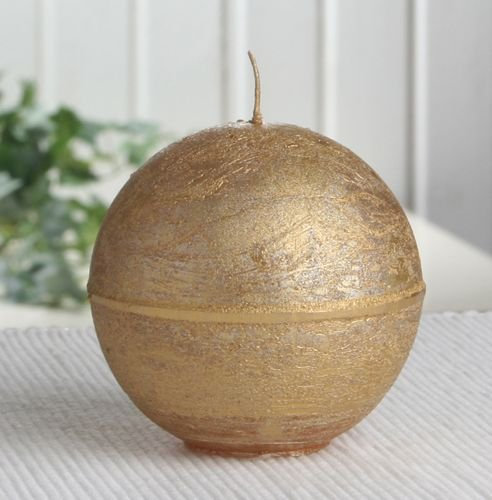 Rustik-Kugelkerze, 8 cm Ø, Gold-metallic