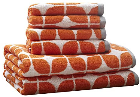 Lita Baumwoll-Badetücher, Jacquard-Badetuch-Set, sehr saugfähig, 6-teilig, inkl. 2 Badetücher und 4 Handtücher, Orange/Grau