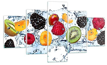 Vidrios decorativos Agua frutas alimentos frescos Cuadro Sobre Vidrio Moderno 125x70cm Decoracion Salon Cuadros Pared Impresiones Tríptico 5 Piezas Impresión en Cristal Wall Art Prints GEA125x70-2675