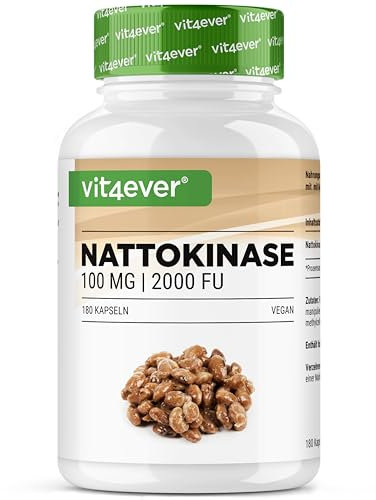 Nattokinase - 180 Kapseln mit je 100 mg (20.000 FU/g) - 6 Monatsvorrat - Laborgeprüft - Hochdosiert - Vegan - Aus GMO-freien Soja - Ohne unerwünschte Zusätze